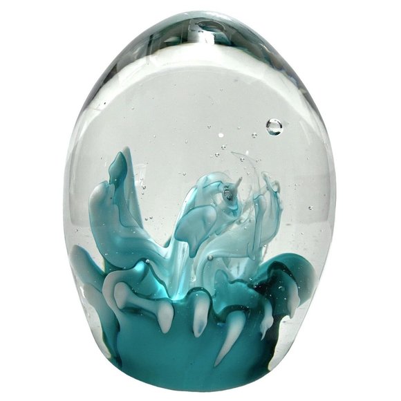 Vintage 1990s Abstract Sea Life Art Glass Paperweight Turquoise Clear Handblown - Picture 3 of 8